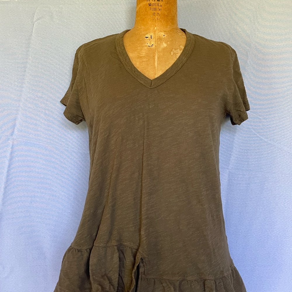 Anthropologie Left of Center Ruffle Bottom with Tie Back Dark Green